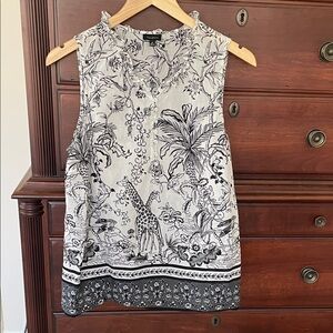 Talbots Black & White Sleeveless Printed Camisole with Safari Motif